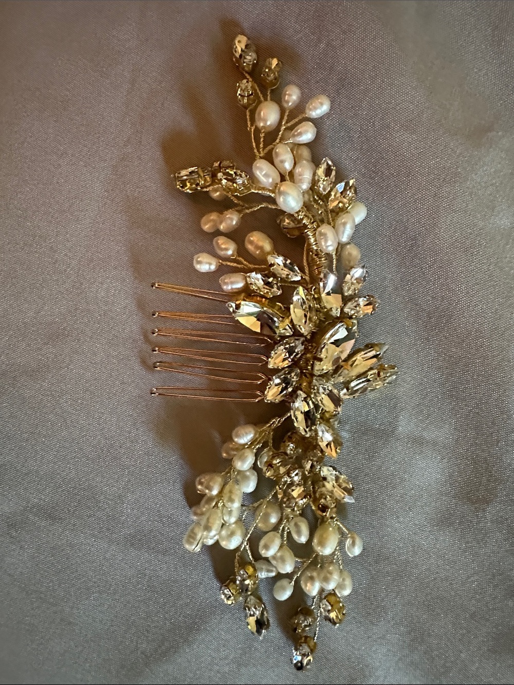 Gold Pearl & Crystal Bridal Hair Comb